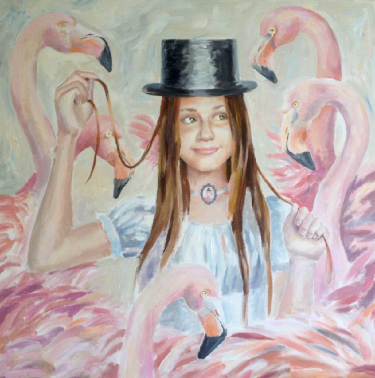 Ekaterina Khazina portret with flamingos