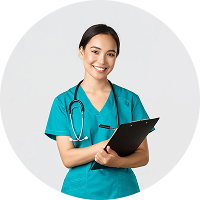 Smiling female doctor holding clipboard