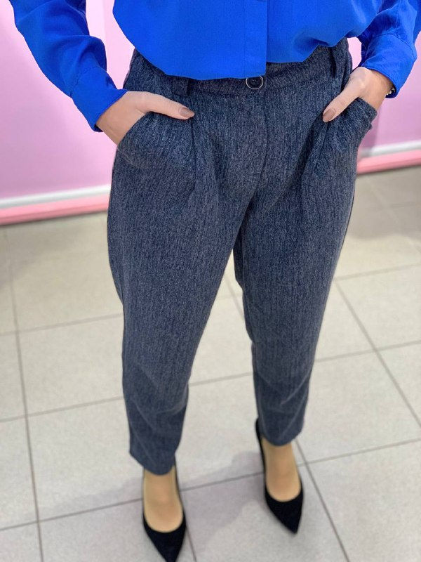 Стильні штани блакитні з високою посадкою 5914. AZURI