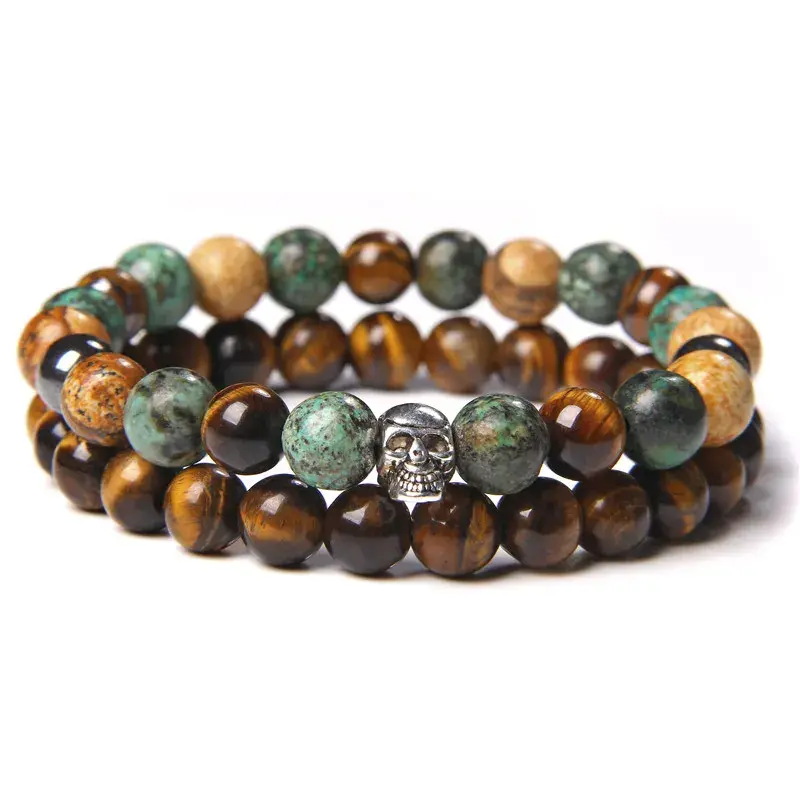 Thumbnail: 2pcs Bead Bracelet Men Natural Tiger Eye Hematite Obsidian