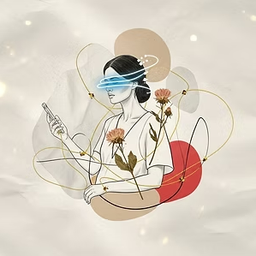 O impacto da luz azul na saúde mental representado em colagem surrealista com formas orgânicas e elementos naturais