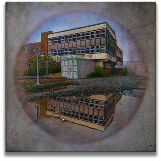 Engelhards, derelict factory, forest of dean, cinderford, old buildings, relections in puddle