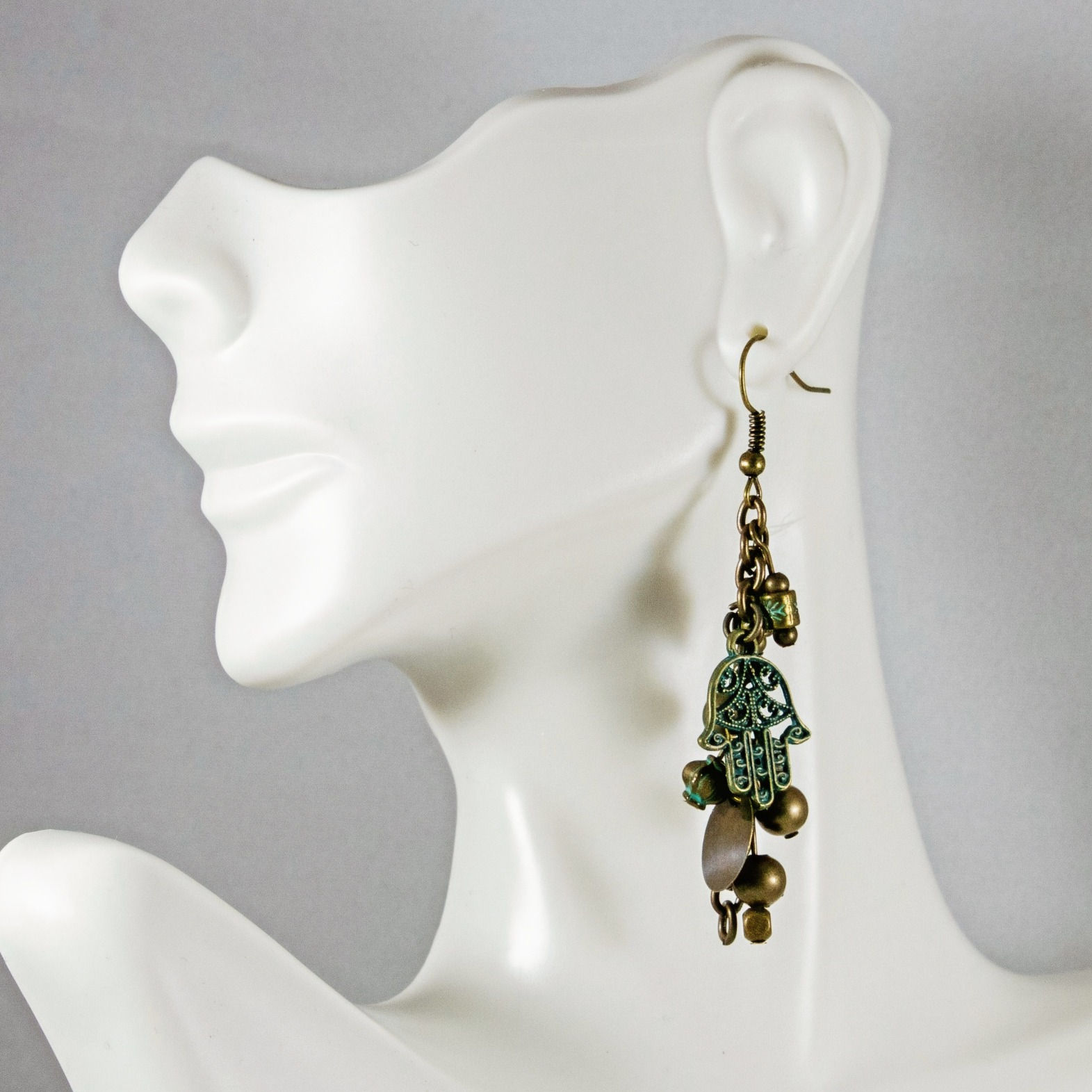 Patina Hand of the Goddess Charm Style Dangle Earrings
