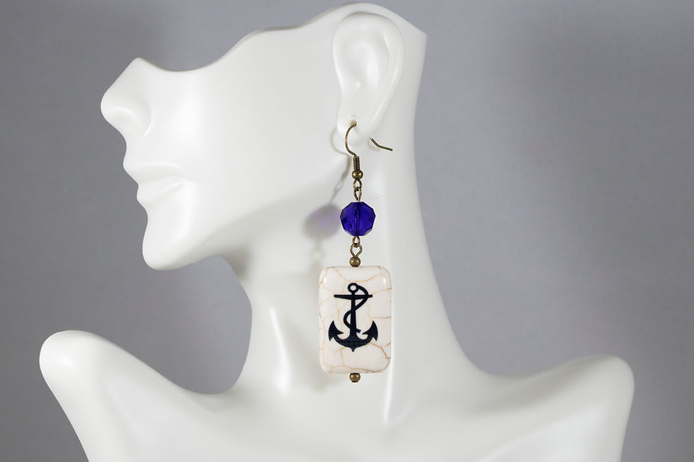 Thumbnail: Nautical Blue & White Anchor Earrings