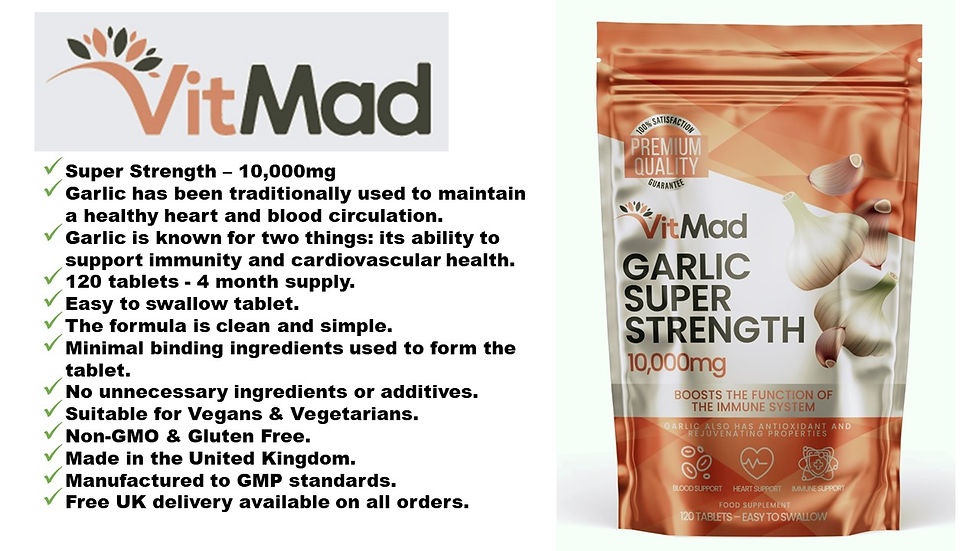 Thumbnail: Garlic Extract 10,000mg - 120 Tablets - High Strength - Heart Health Vegan