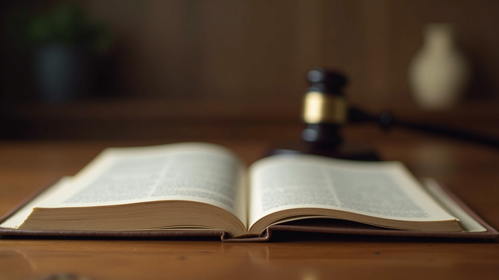 Eye-level view of a law book on a wooden table