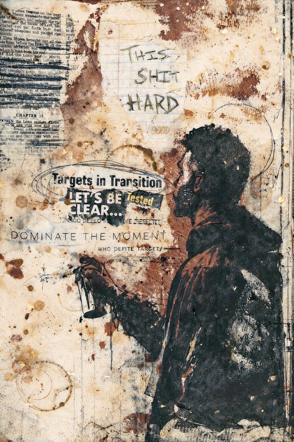 Street art of person spray painting wall with 'THIS SH*T HARD'
