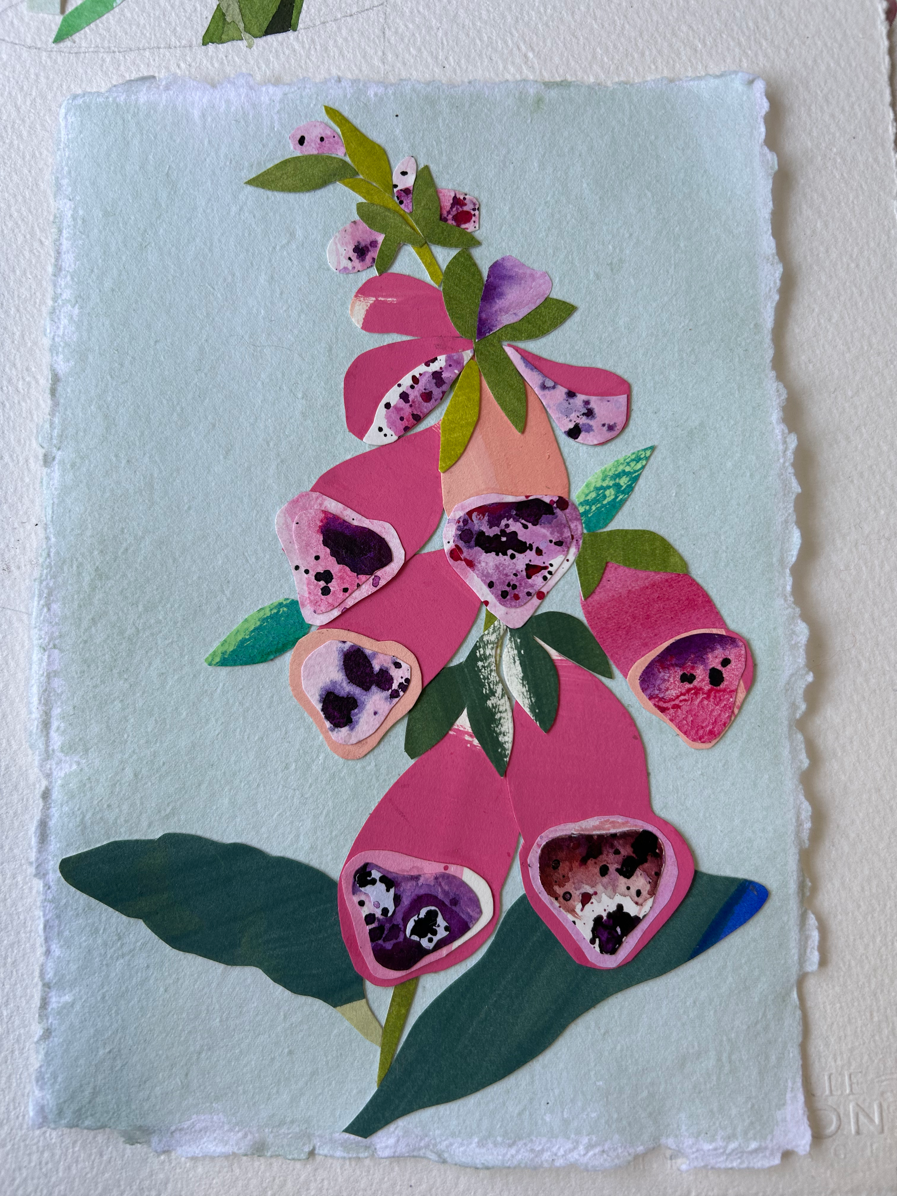 Pink Foxglove - Original Collage
