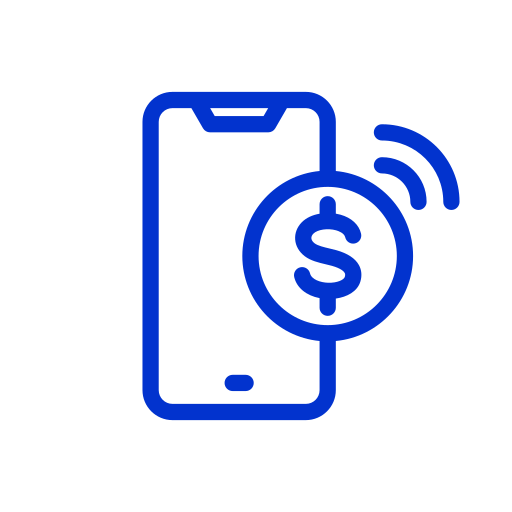 Icon of a smartphone with a dollar coin and signal waves