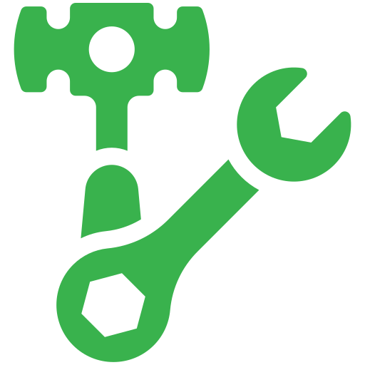 Green hammer and wrench icon for operations and maintenance