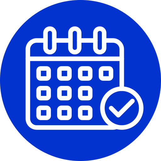 Calendar icon with a checkmark for scheduled finance tasks