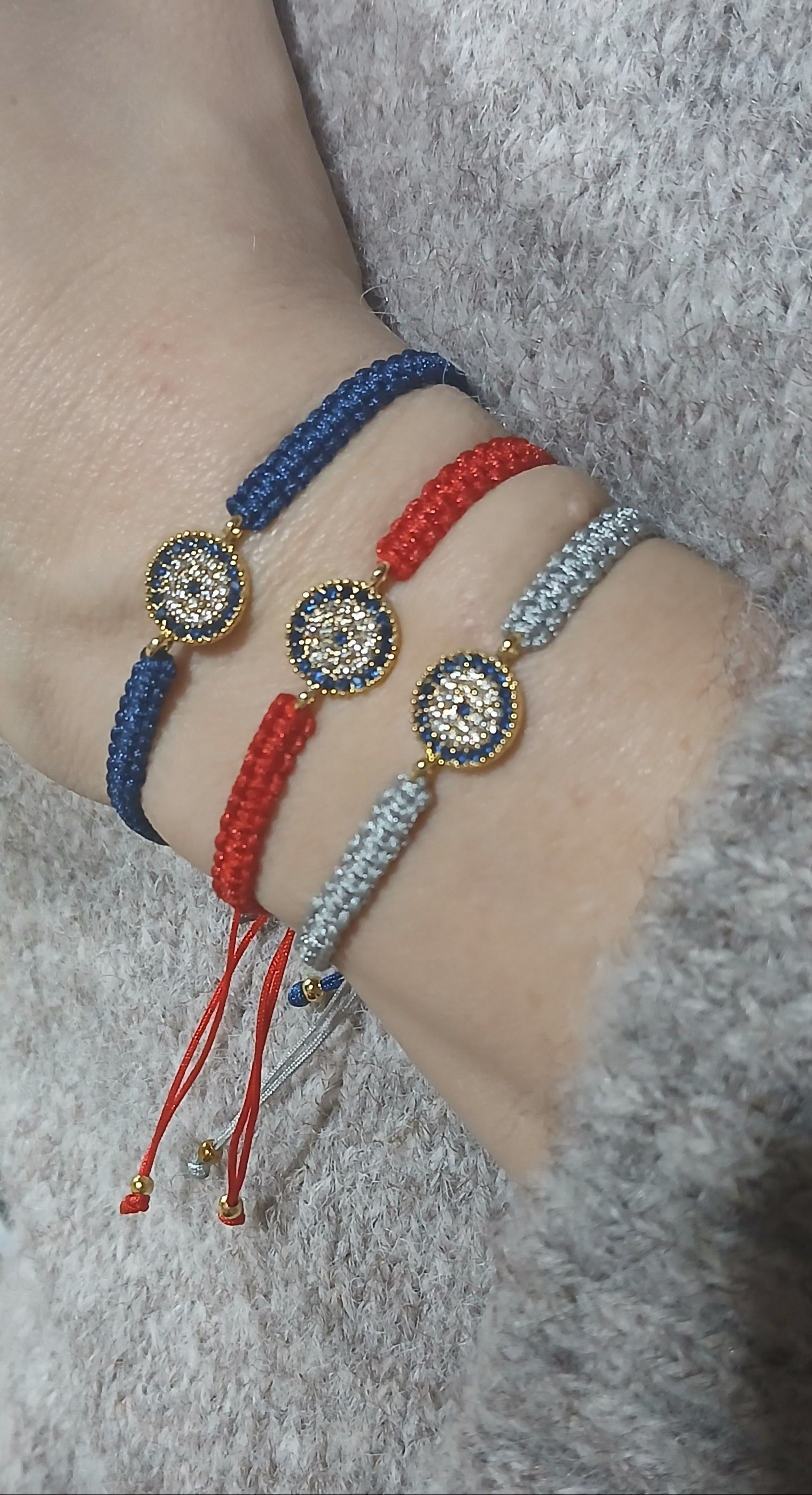 Evil Eye Macrame Bracelet / Zircon Stone - Pattern 2 / Grey