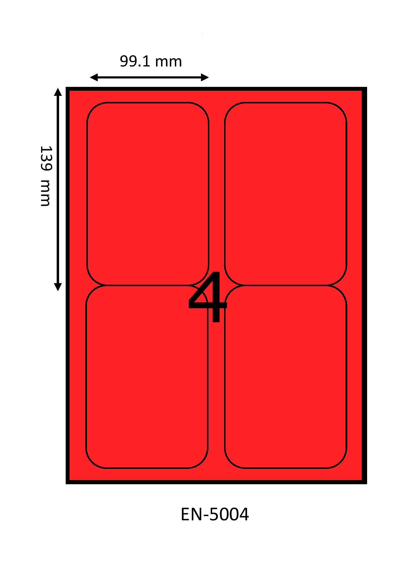 99.1 x 139mm, Fluorecent Red A4 Laser Label - Permanent Adhesive, (100 A4)