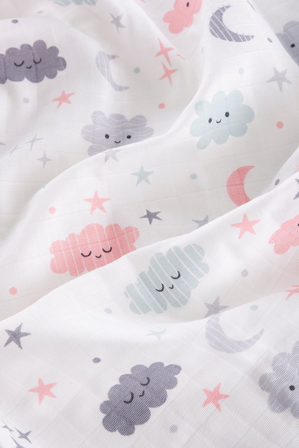 Thumbnail: Caline Baby Cloudy Grey pattern Muslin cloth closer view.