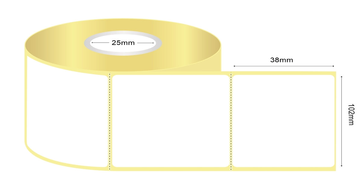 102x38mm, matt white paper labels, permanent adhesive