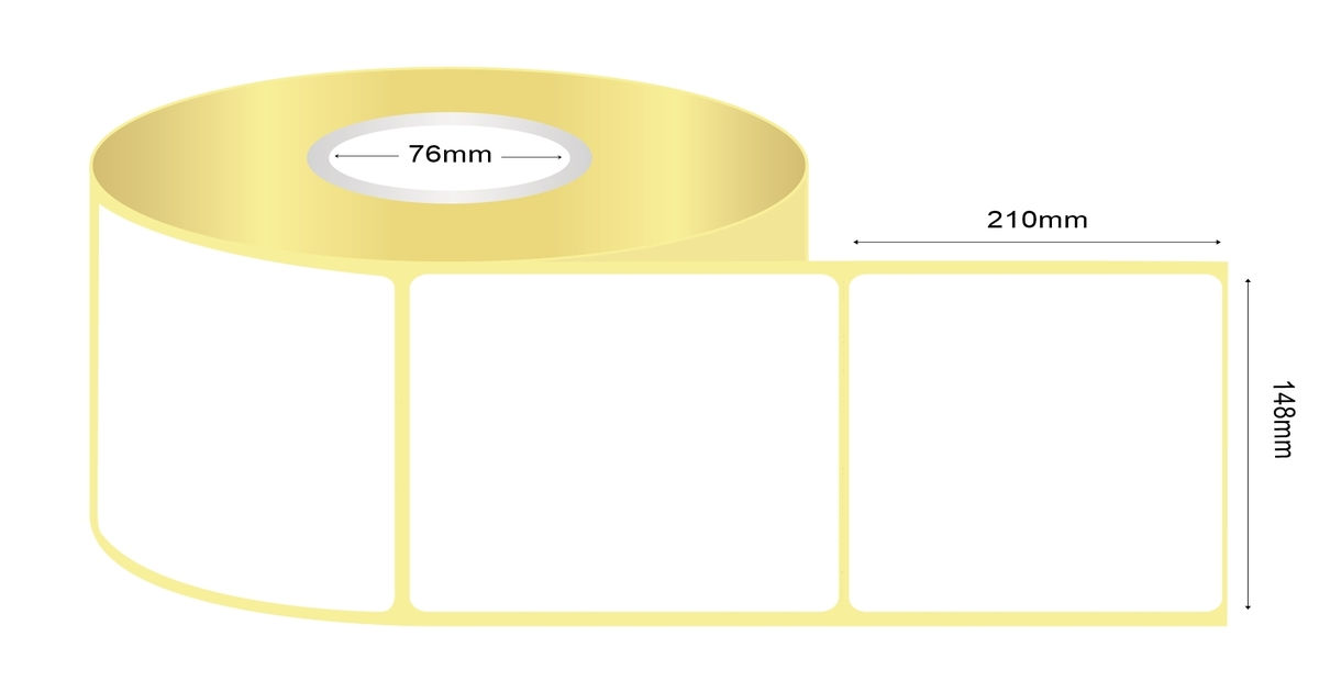 148x210mm, gloss white polypropylene material, permanent adhesive