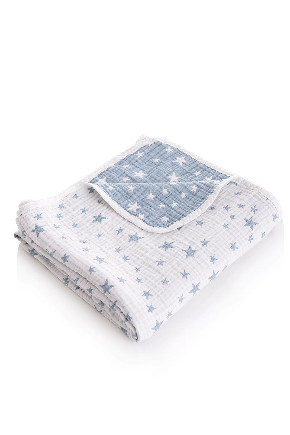 Thumbnail: Double sided blue muslin baby blanket.