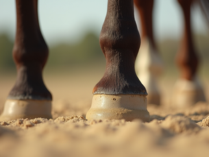 Horse movement analysis - close-up of hooves on sand arena