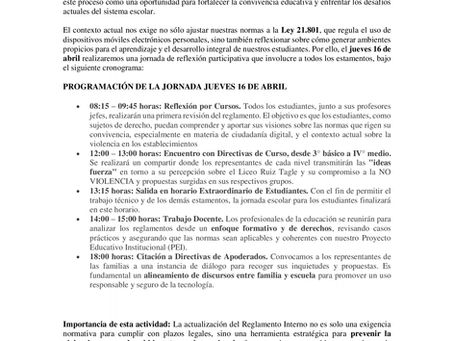 COMUNIDADO , CAMBIO ACTIVIDADES JUEVES 16 DE ABRIL