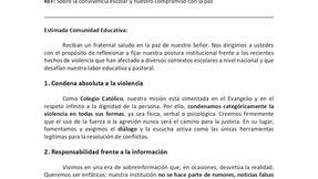 COMUNICADO , "LA VIOLENCIA ESCOLAR Y  NUESTRO COMPROMISO CON LA PAZ"