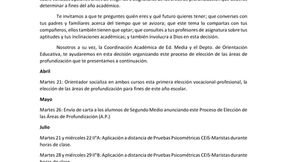 CALENDARIO II° MEDIOS ELECCIÓN DE LAS ÁREAS DE  PROFUNDIZACIÓN 