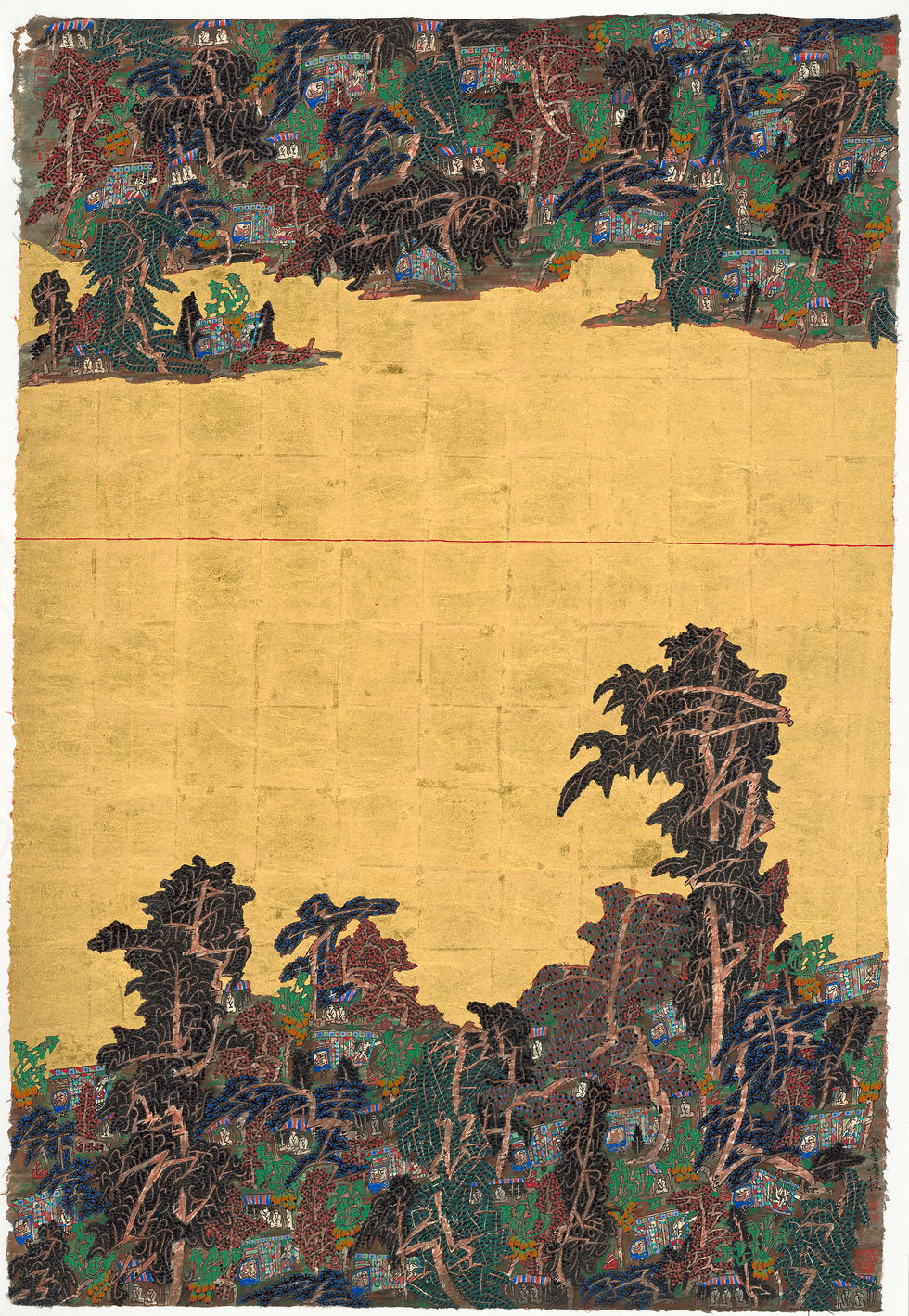 302.《貳壹老梗-伴舞者》2021金箔、礦物顏料、紙本設色 140x97cm