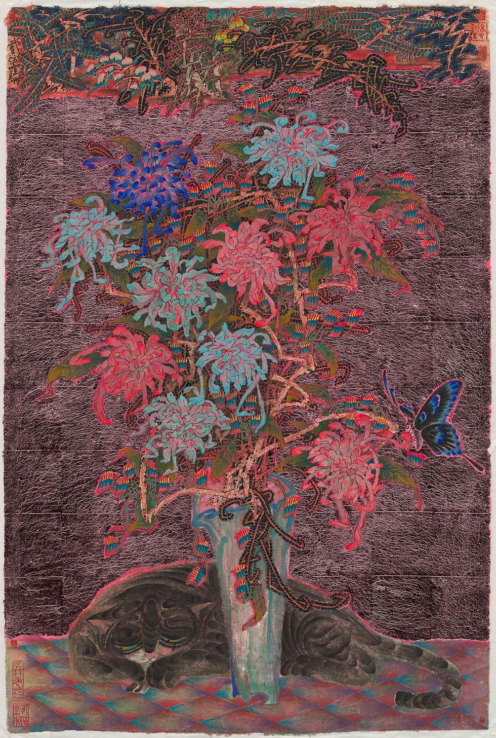 〈海景－耄耋圖〉，2025，紙本設色、彩箔、礦物，79 x 63 cm