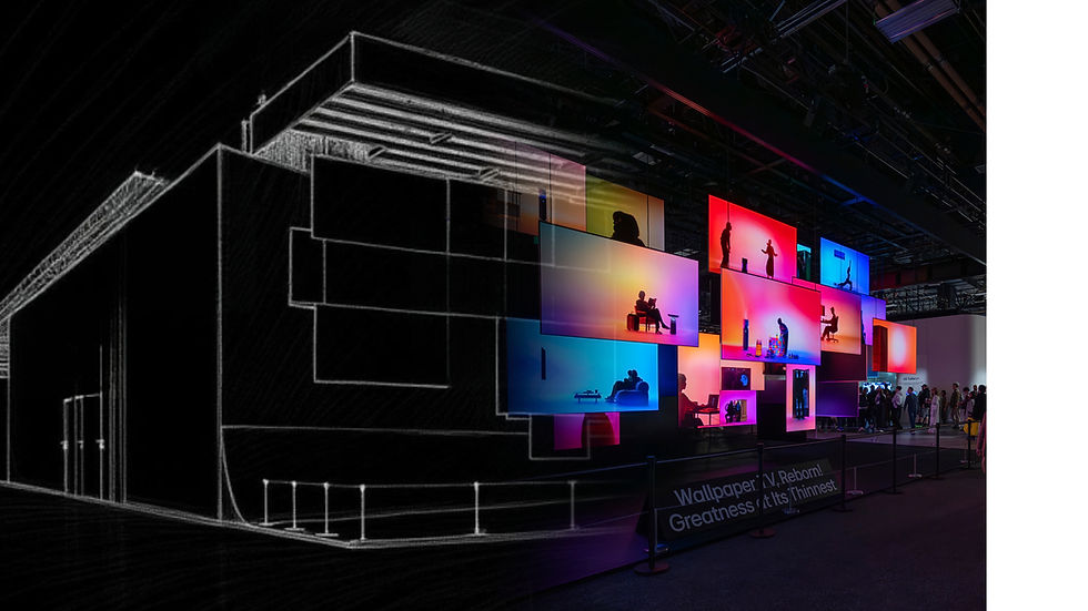 A Czarnowski Collective produced booth exhibiting at CES 2026 in Las Vegas, fading from blueprint to photography.