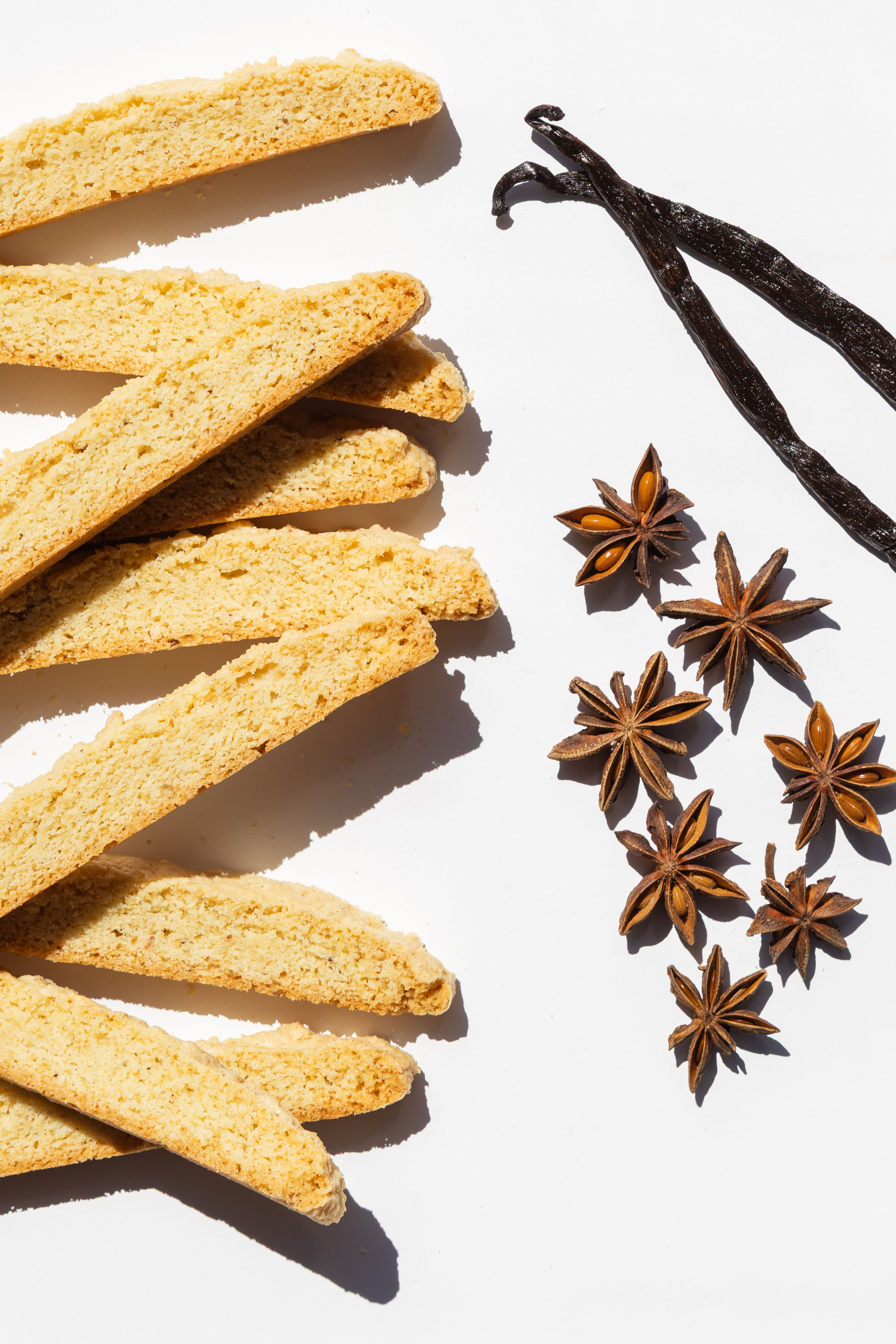 Anise vanilla bean biscotti cookies with star anise and whole vanilla beans