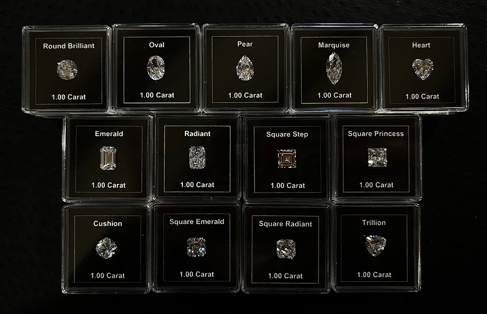 Cubic Zirconia examples of different cuts of 1.00 Carat Diamonds.