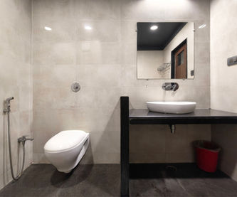 Modern attached bathroom in Super Deluxe Room at Hotel Rajdeep Mount Abu.