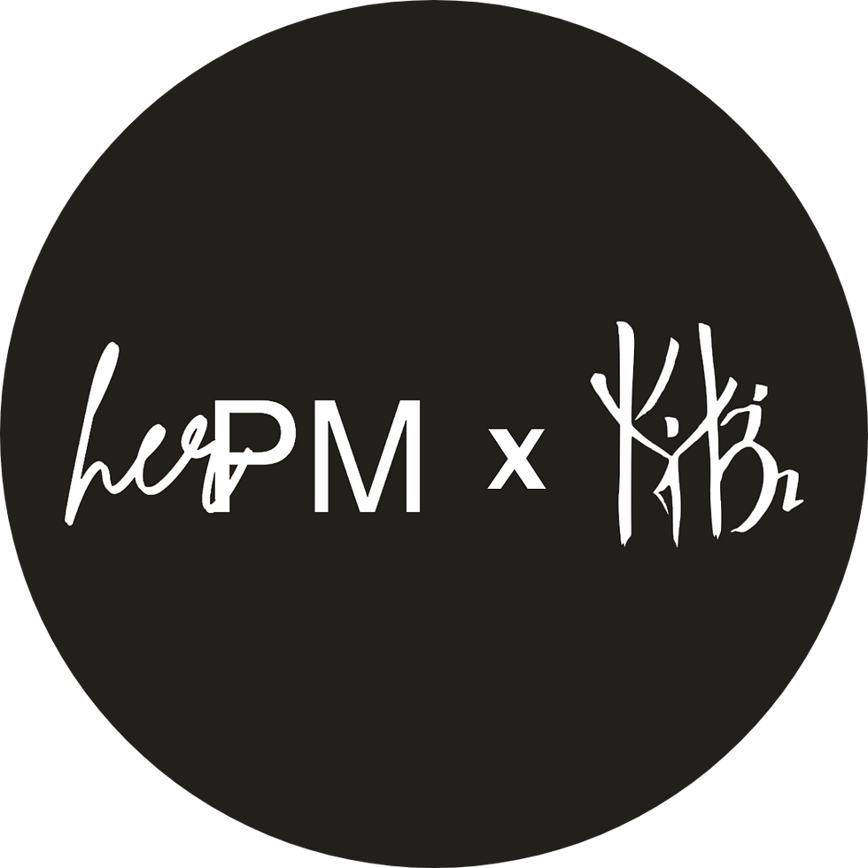 hespM x Kibz logo on a black background, a brand collaboration.