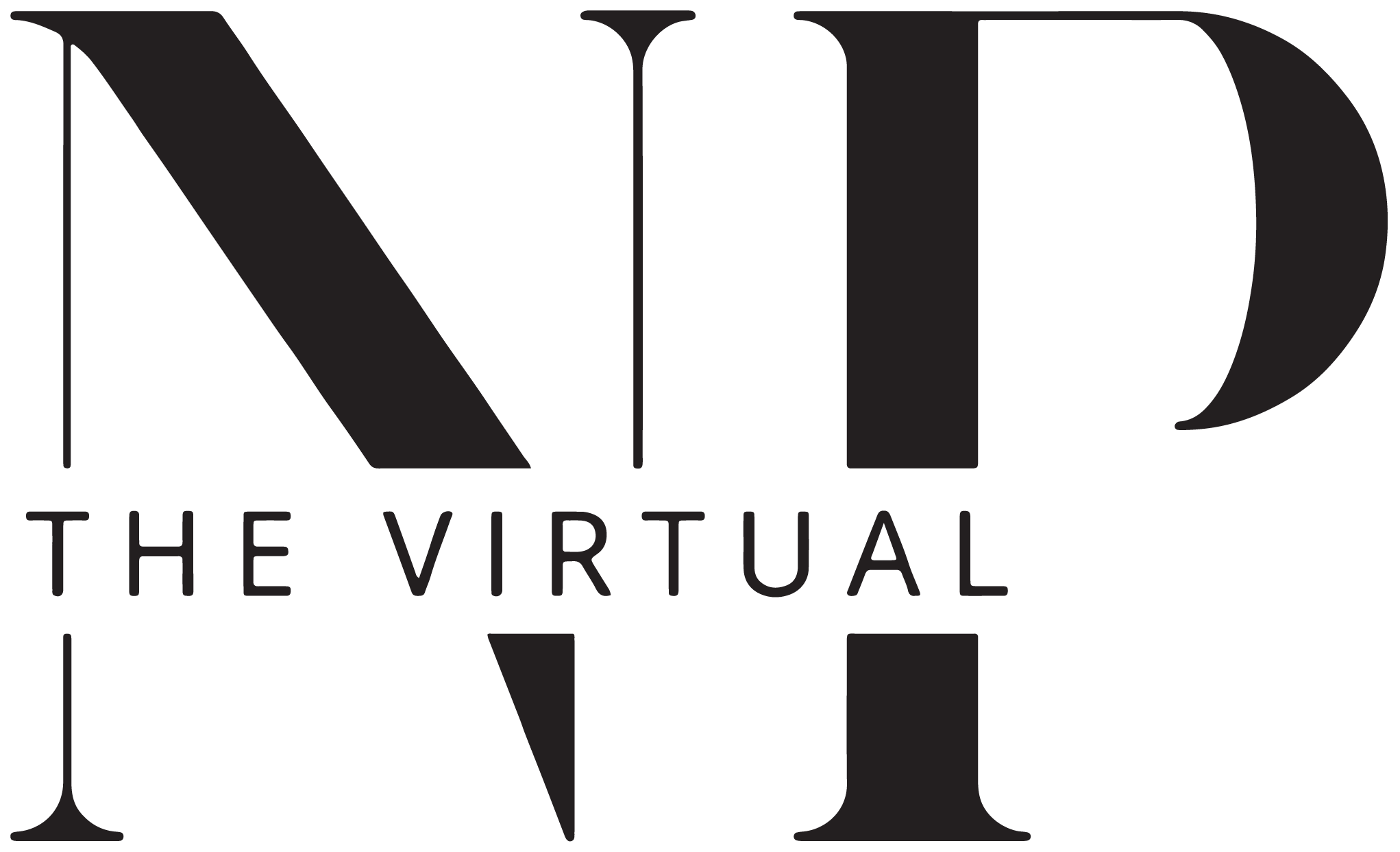 Black logo with NP, The Virtual NP text, on a black background