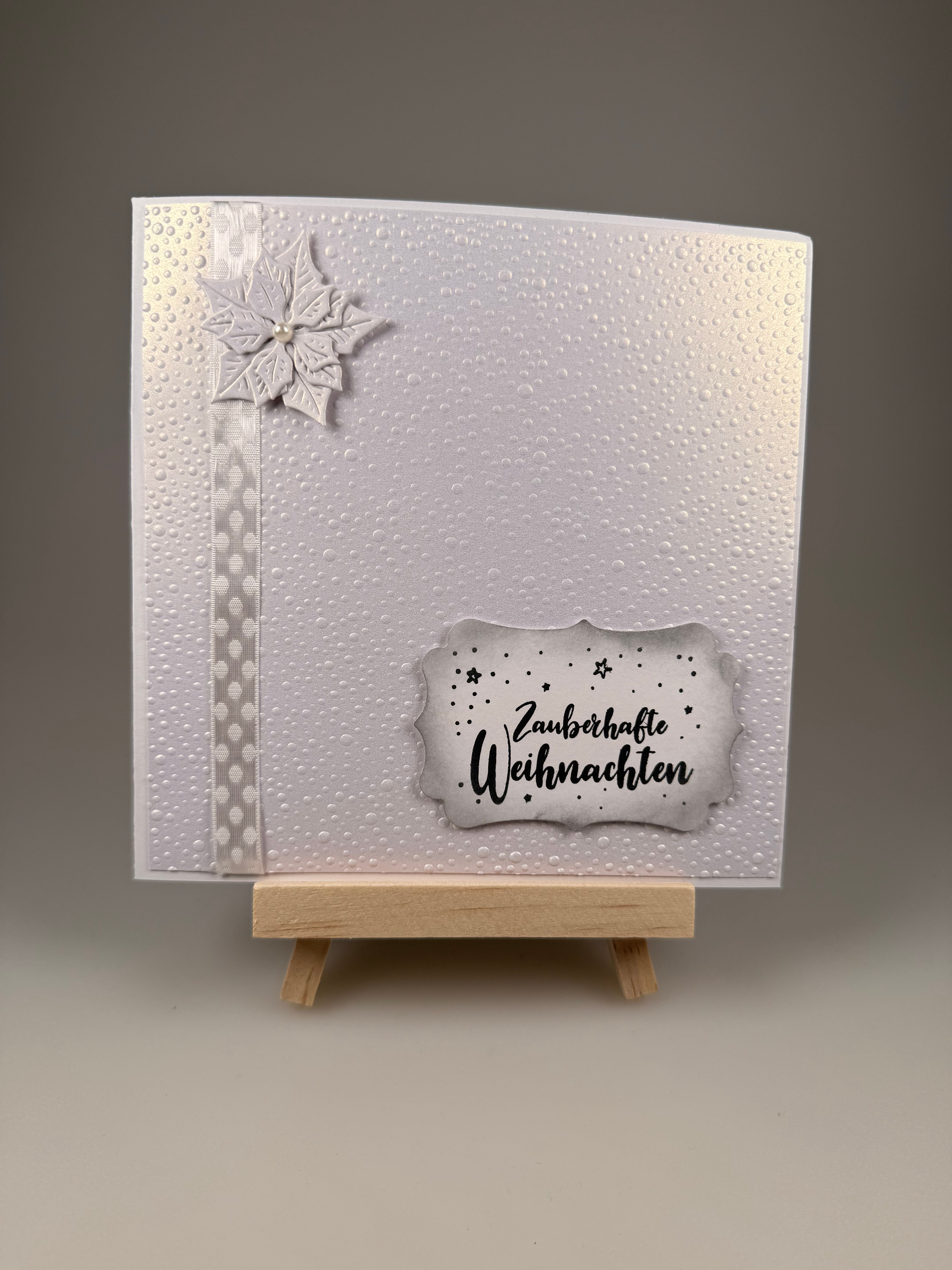Weihnachtskarte weiss-perlmutt, Weihnachtsstern – mit Couvert