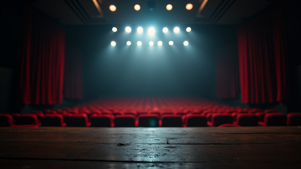 Close-up view of a theater stage with dramatic lighting