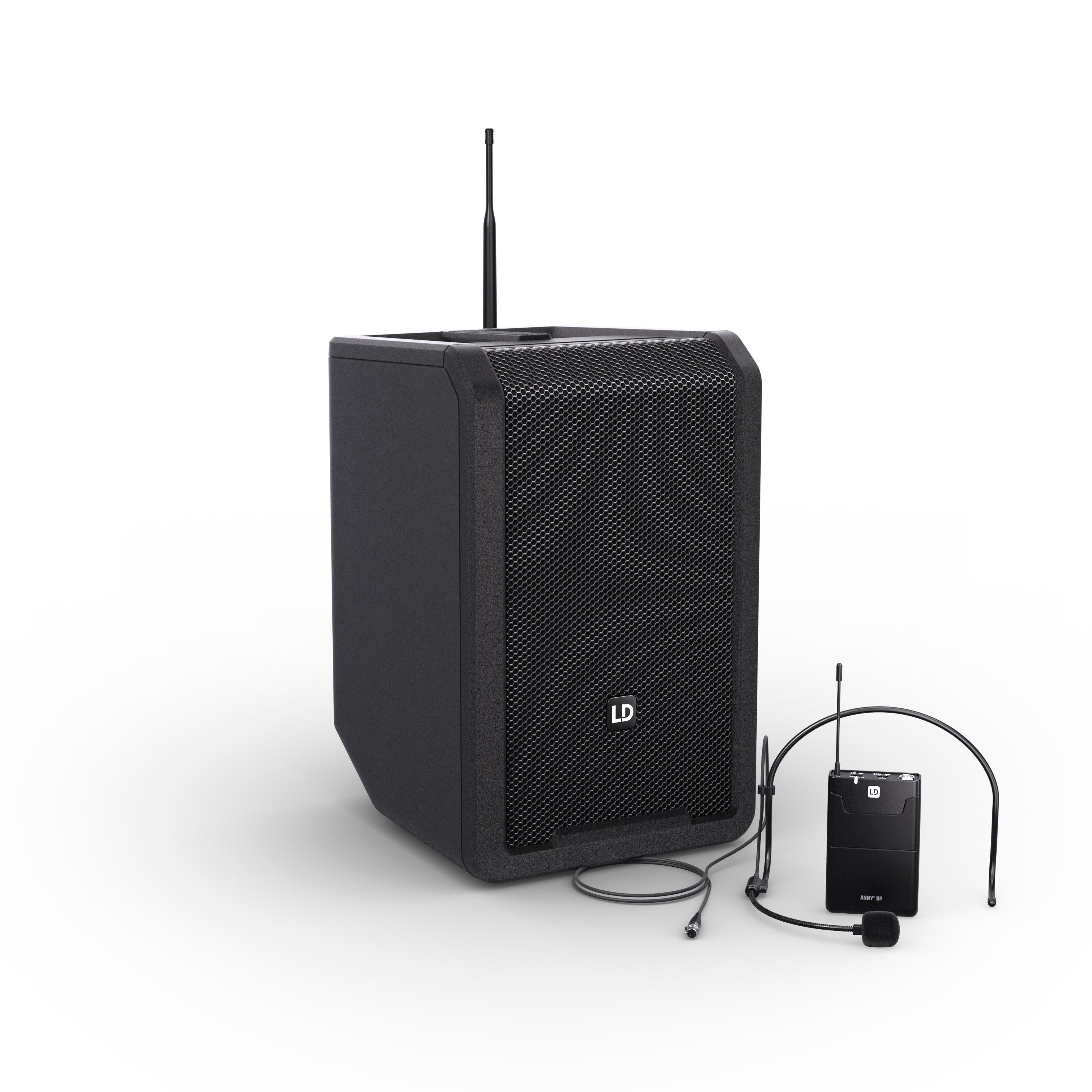 LD Systems ANNY 8 BPH B4.7 - batt-powered BT PA w/ mixer & headset mic, Black