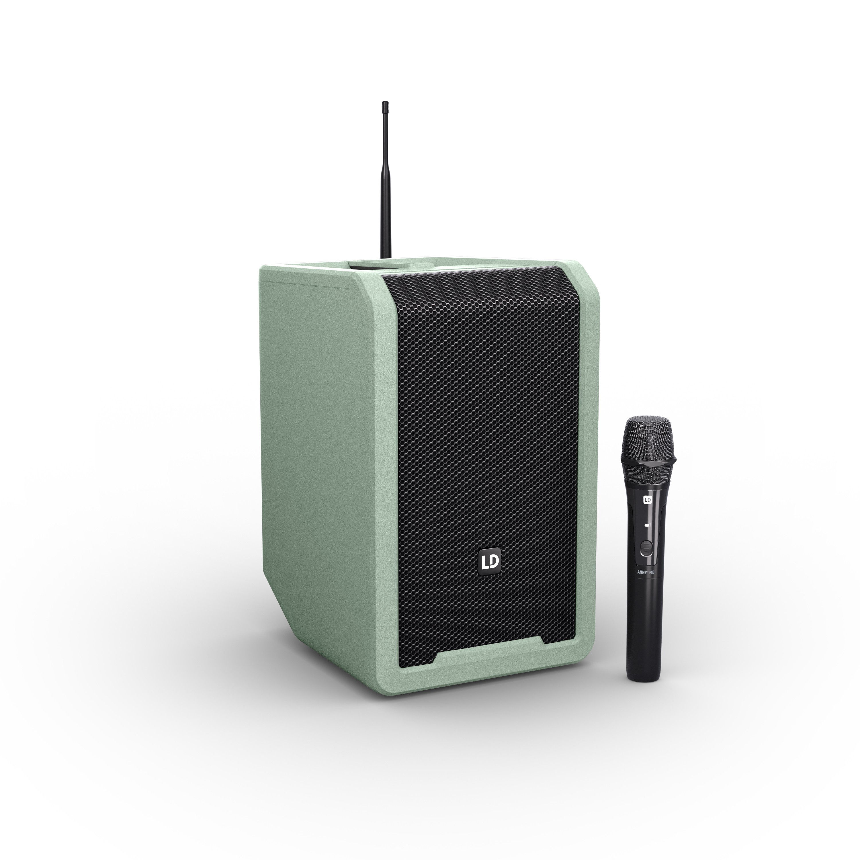 LD Systems ANNY 8 HHD B4.7 GN - batt-pwd BT PA w/ mixer & WL handheld mic, Green