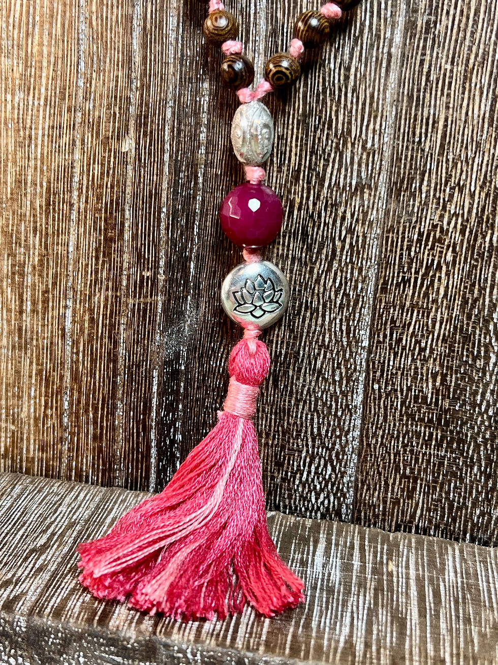 Thumbnail: Mala Beads- Brecciated jasper/Ebony wood/Antique Silver beads 