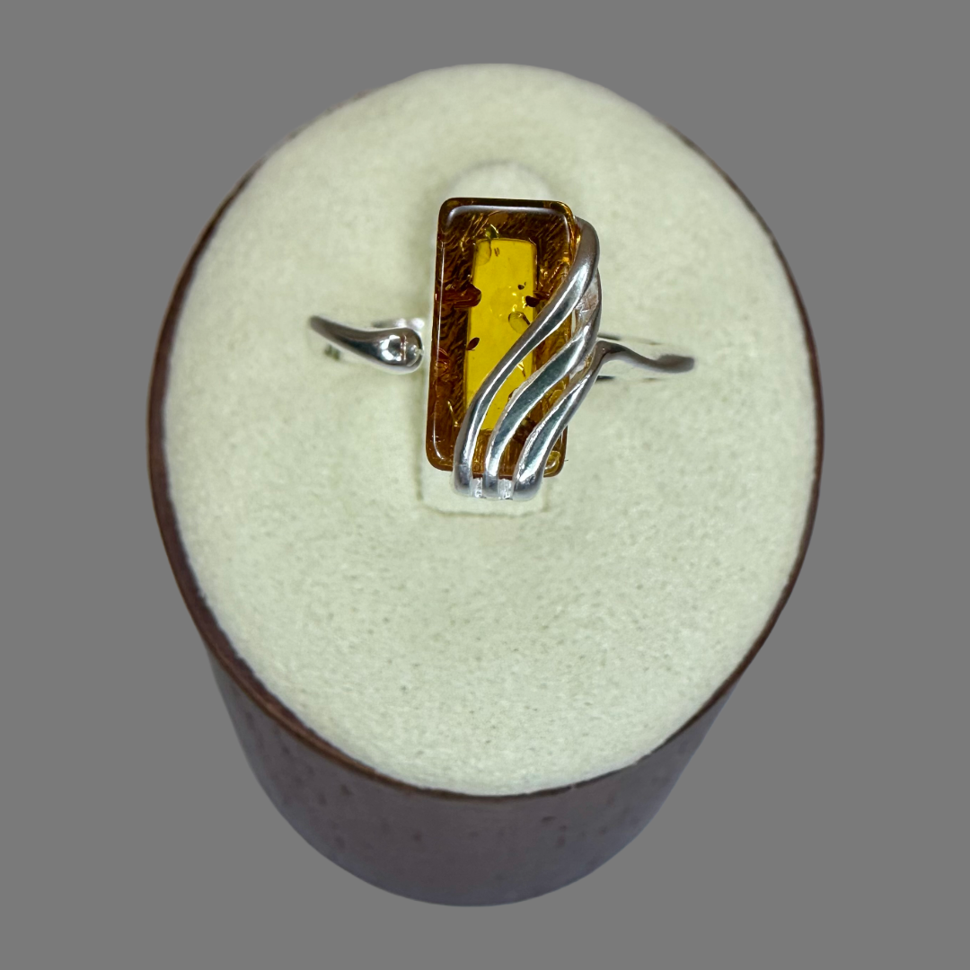 Baltic amber rectangular ring 