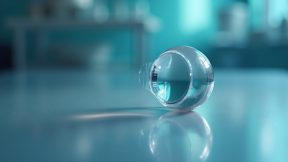 Close-up view of an intraocular lens model used in eye surgery