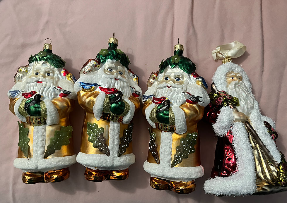 Thumbnail: Lot of 4 Blown Glass Santa Ornaments