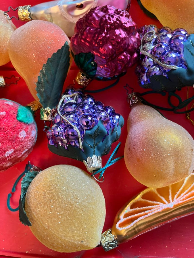 Thumbnail: Large Lot of Blown Glass Ornaments   1 Pickle, 21 Fruit