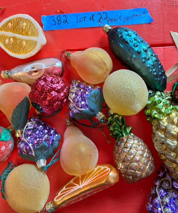 Thumbnail: Large Lot of Blown Glass Ornaments   1 Pickle, 21 Fruit