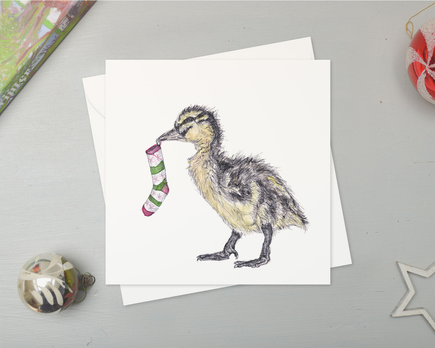 duckling  with stocking Christmas card