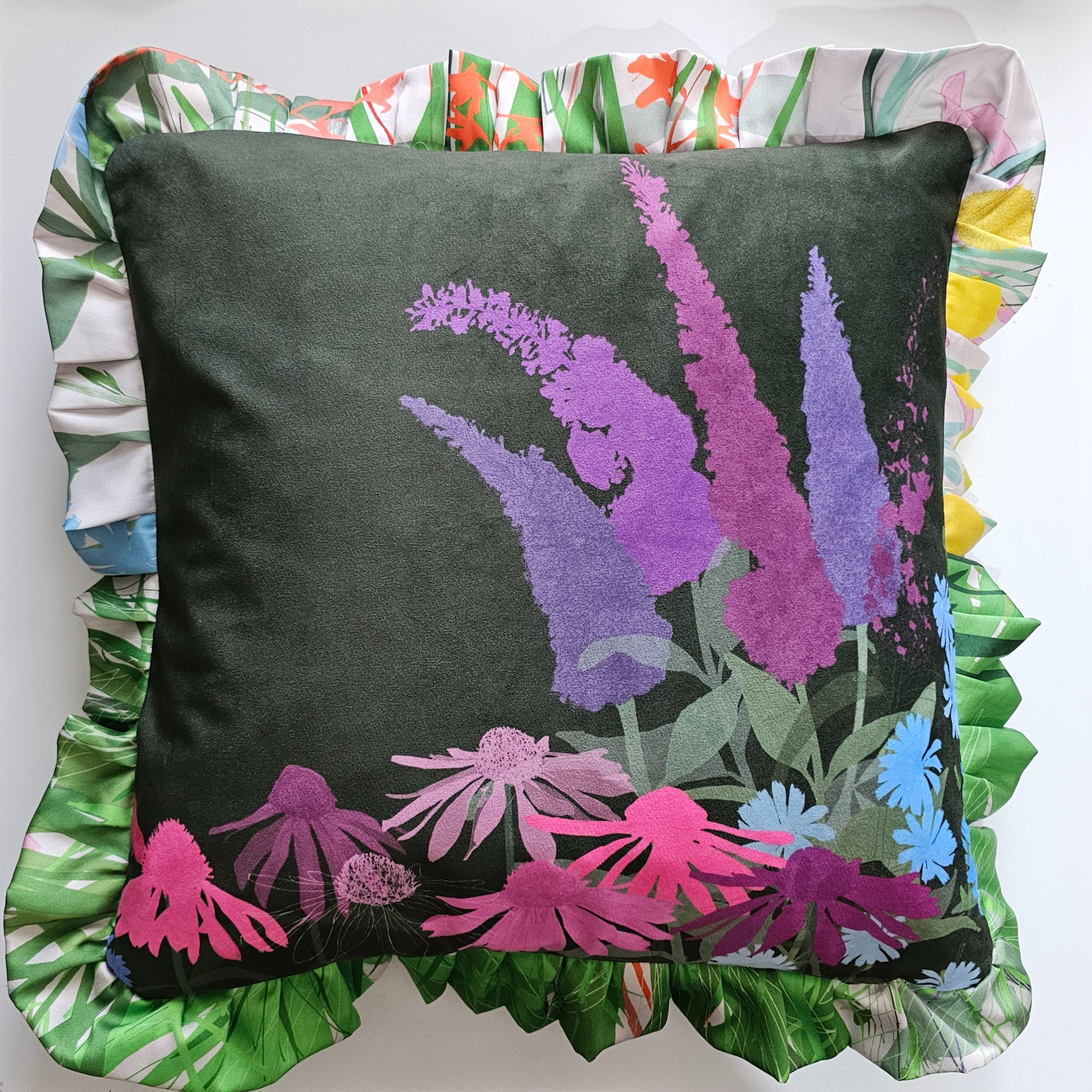 summer garden print ruffle cushion cover