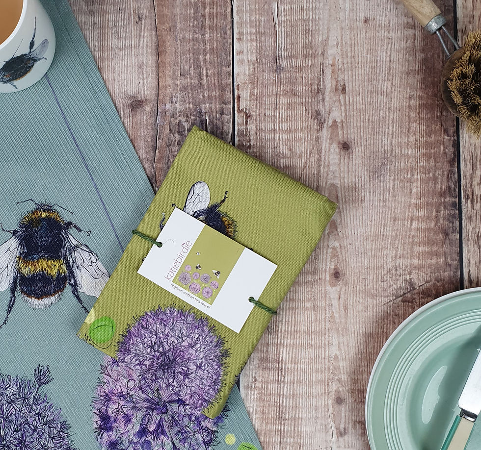 Thumbnail: organic cotton bee and allium patch tea towel
