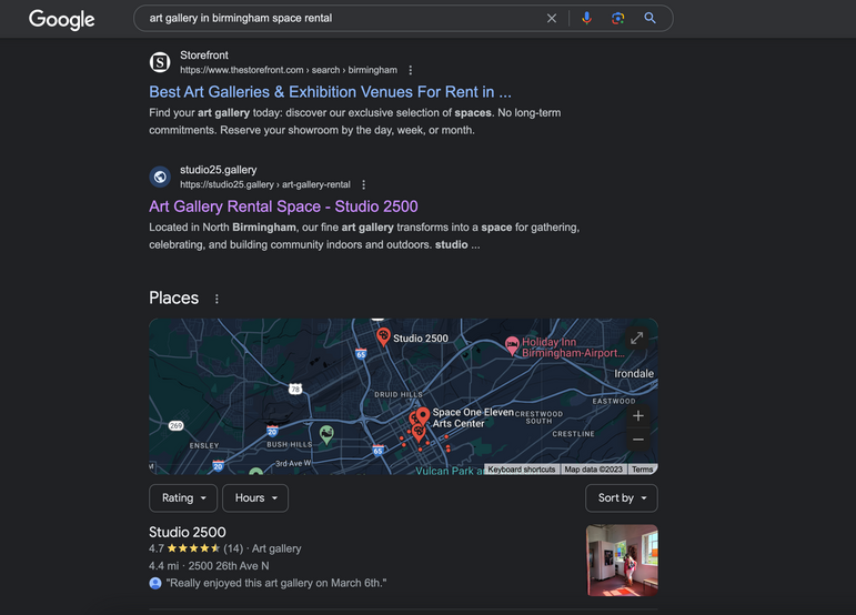 web design update for studio 2500 - search engine optimization results