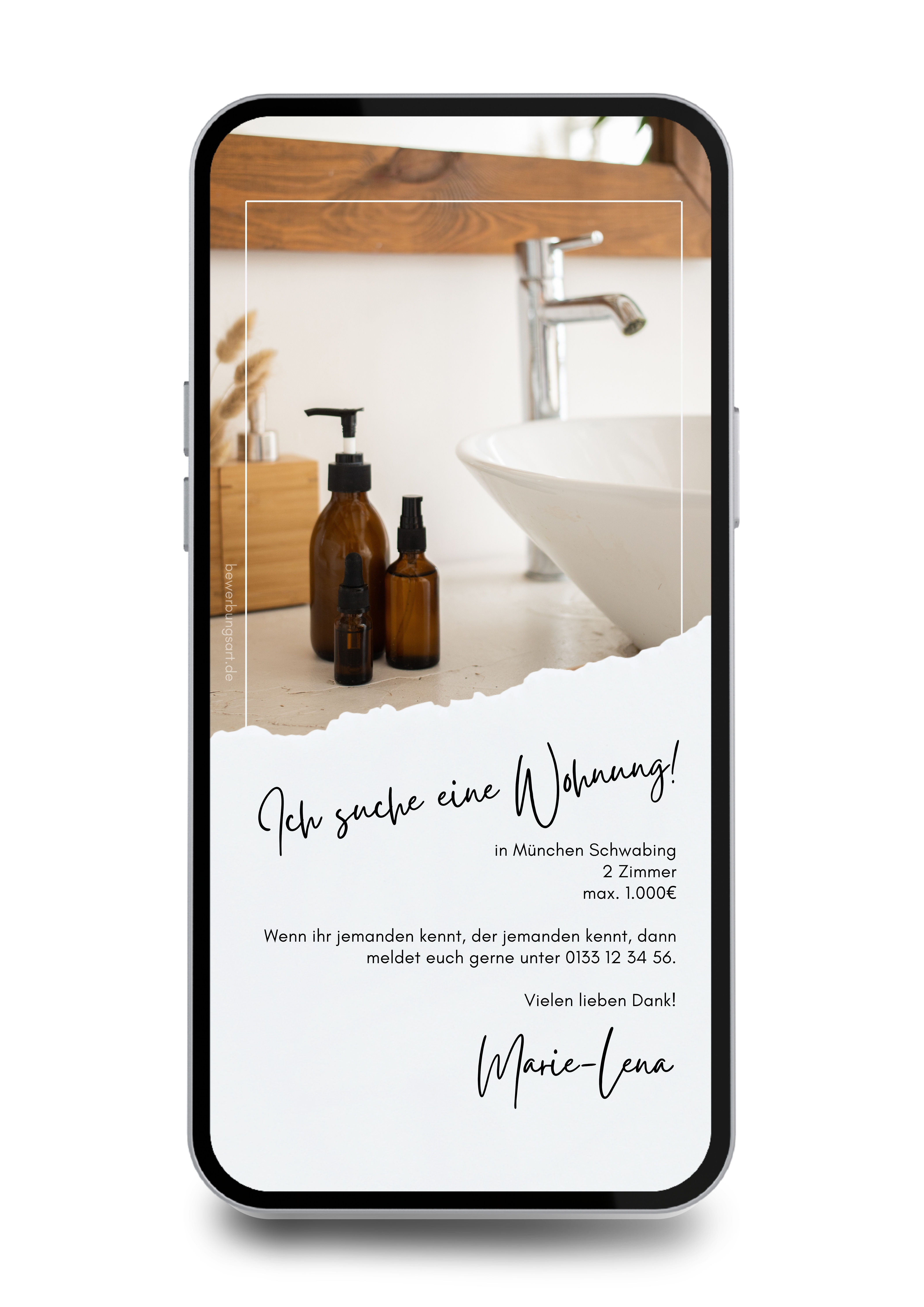 Canva-Vorlage für dein WhatsApp Wohngesuch. Für Singles, Paare & Familien.