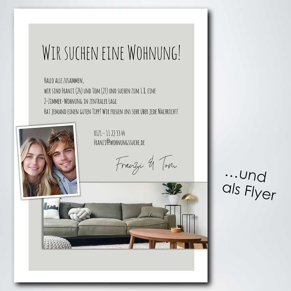 Miniaturbild: Abreißzettel und Flyer für Wohnungssuche. Für Singles, Paare & Familien.