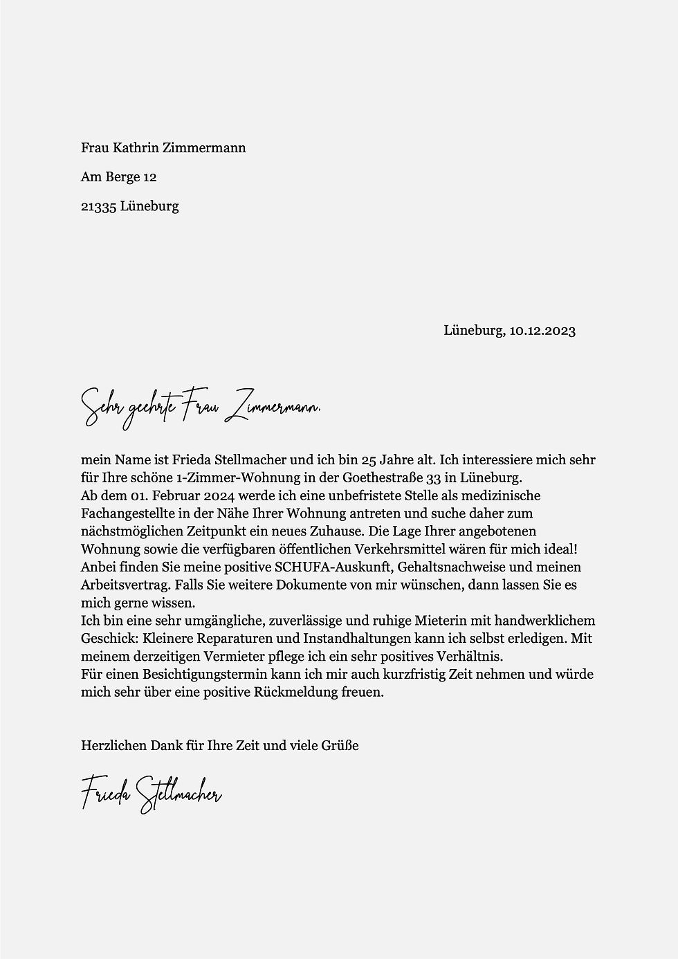 Miniaturbild: Modern-klassische Vorlagen für Wohnungsbewerbungen für Singles und Paare.